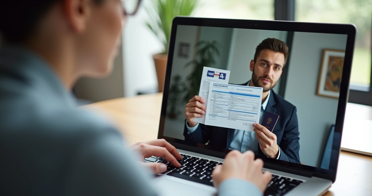 Person on a video call with an IRS agent verifying documents