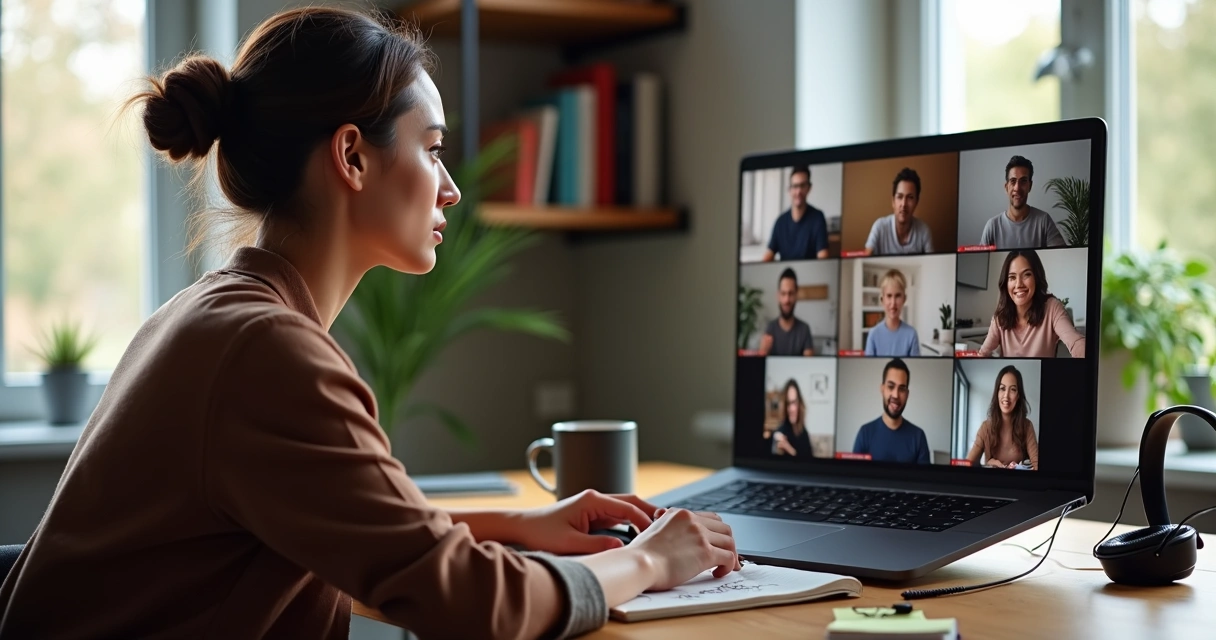 Remote team leader on video call checking in with diverse teammates 