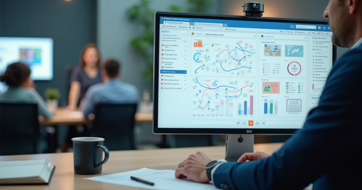 Manager reviewing team influence patterns on digital dashboard