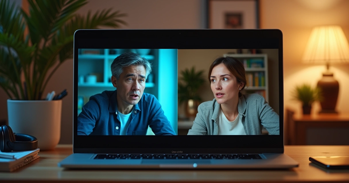 Two people on a video call showing contrasting tones and emotional impact 