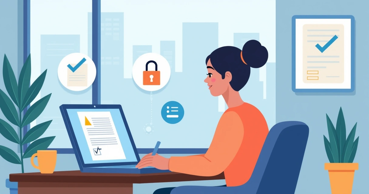 Person signing a grant document remotely on a laptop 