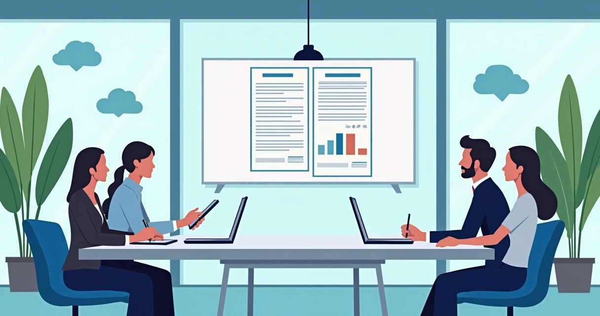 Contract approval and signing in a modern digital meeting room setting 