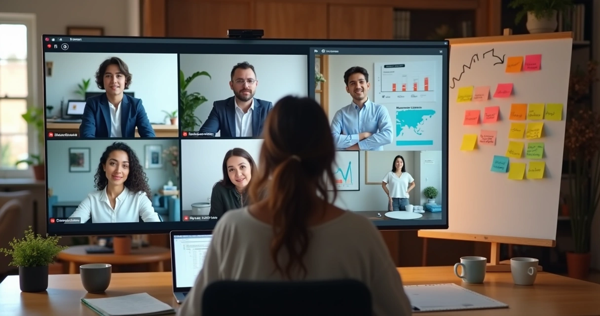 Remote team reviewing stress patterns in a virtual meeting