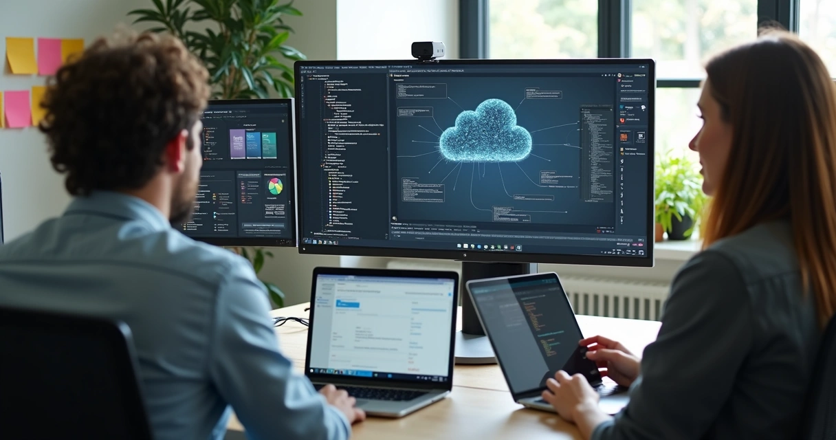 Remote software team collaborating online 