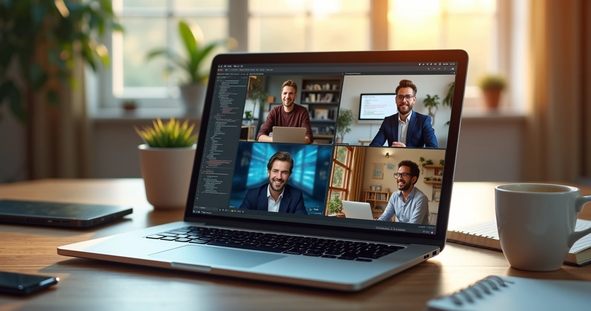 Remote team of software engineers meeting online