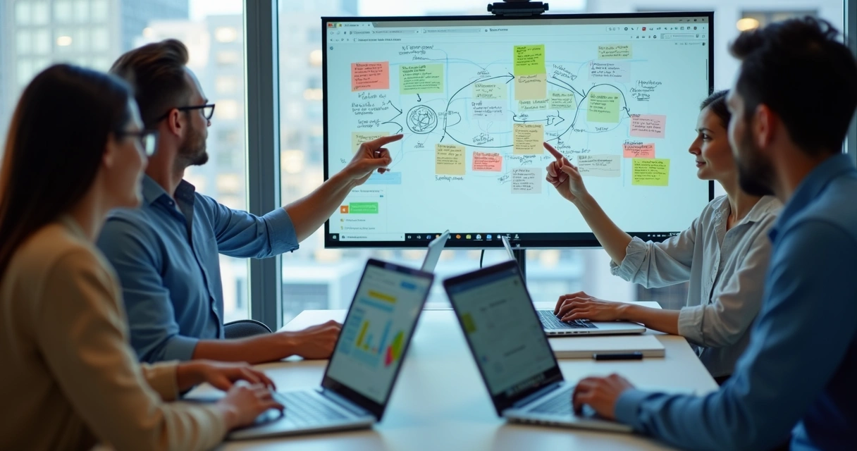 Virtual team collaborating on digital whiteboard 