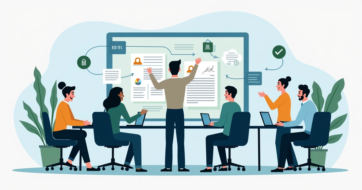 Remote and hybrid team collaborating with digital documents 