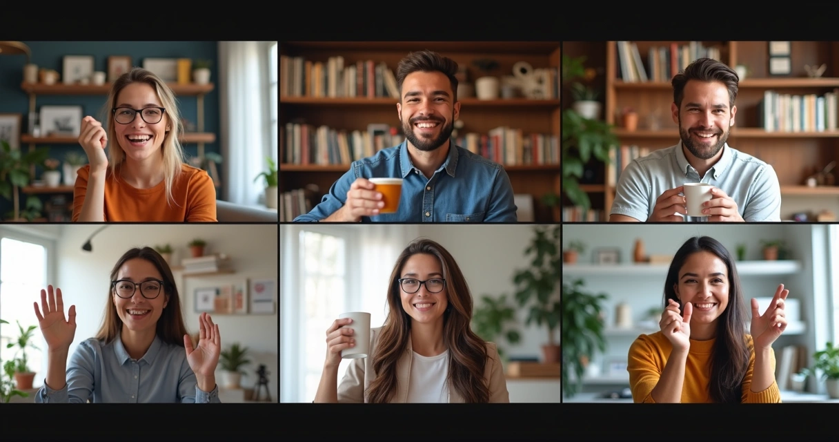 Remote team in a video call celebrating together 