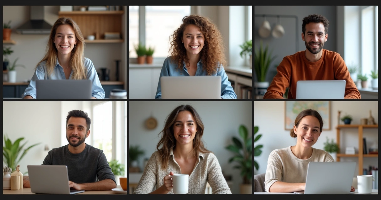 Remote team on a video call in home offices 