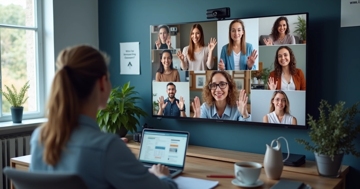 Remote team participating in a video conference call 