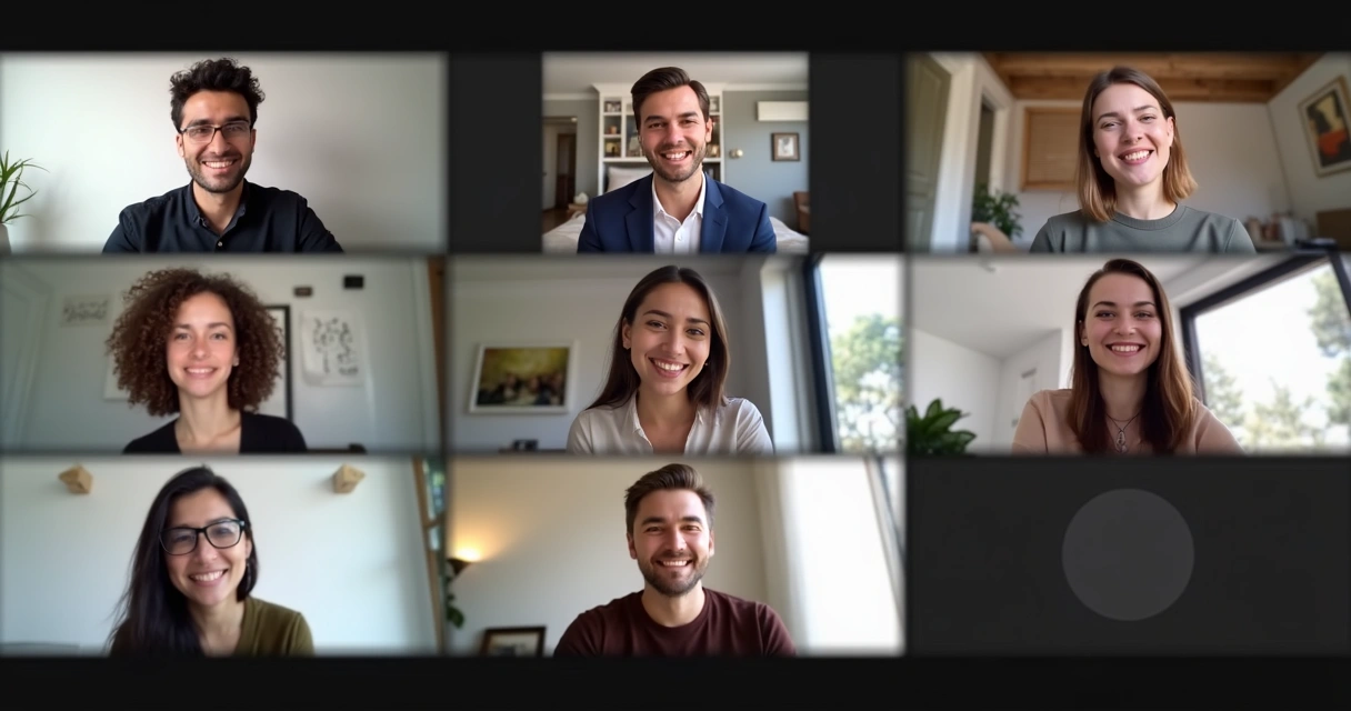 Team members attending a video call with one participant muted and camera off 