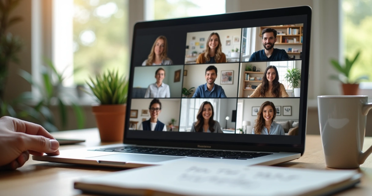Remote team in a video meeting during a calm check-in