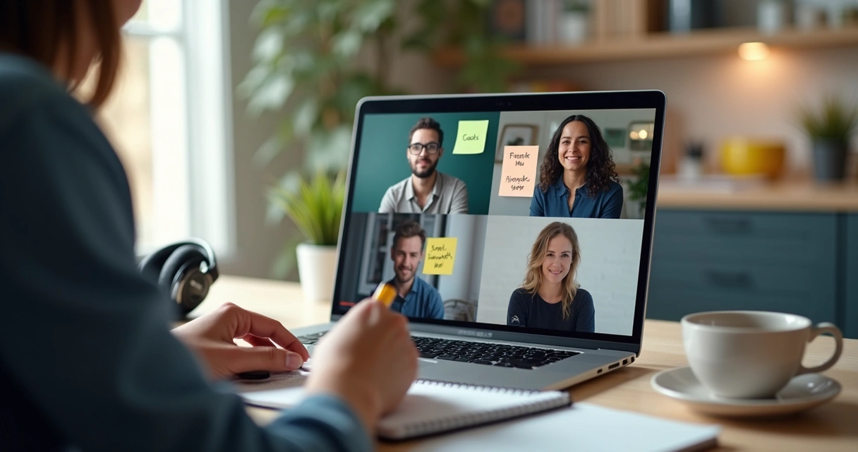 Remote team in a video feedback meeting 