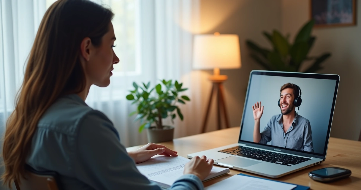 Video call with attentive client and consultant on split screen