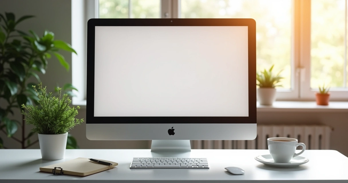 Well-lit home office workspace with minimal distractions and natural elements.