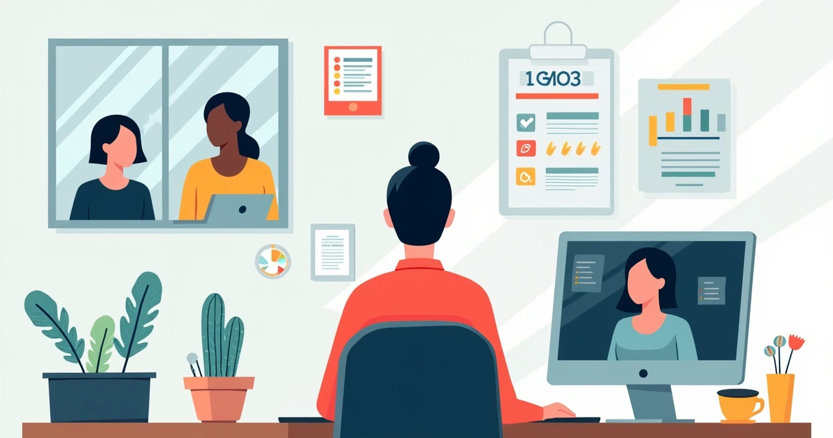 Illustration of remote hiring practices with teams in Mauritius, computers, and HR managers connecting 