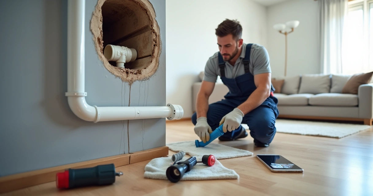 Canalizador a retirar cuidadosamente um objeto sólido de um cano exposto 