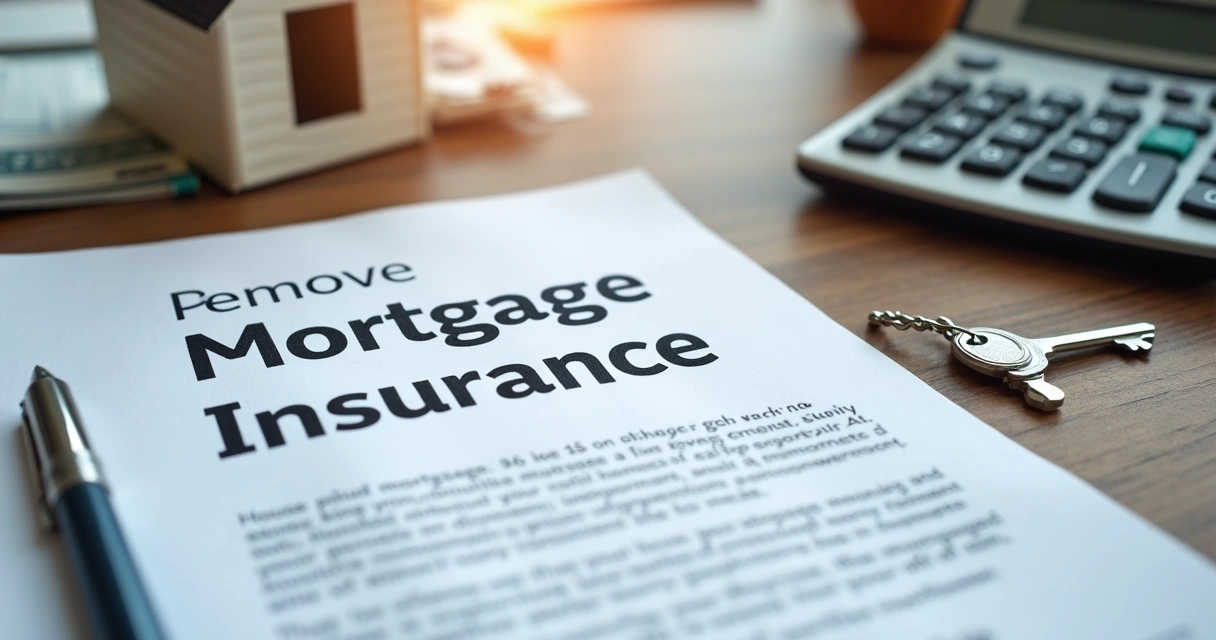 Calculator and house keys next to document labeled remove mortgage insurance 