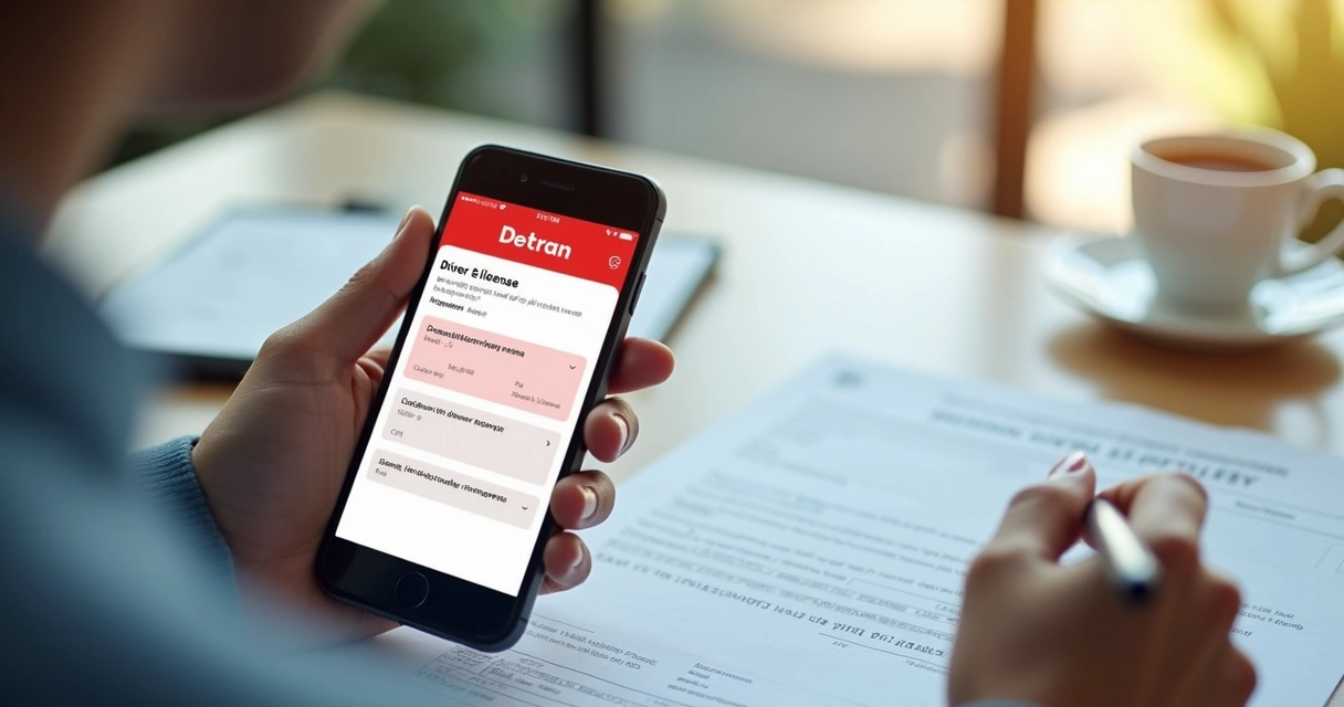 Pessoa usando aplicativo no celular para renovar CNH