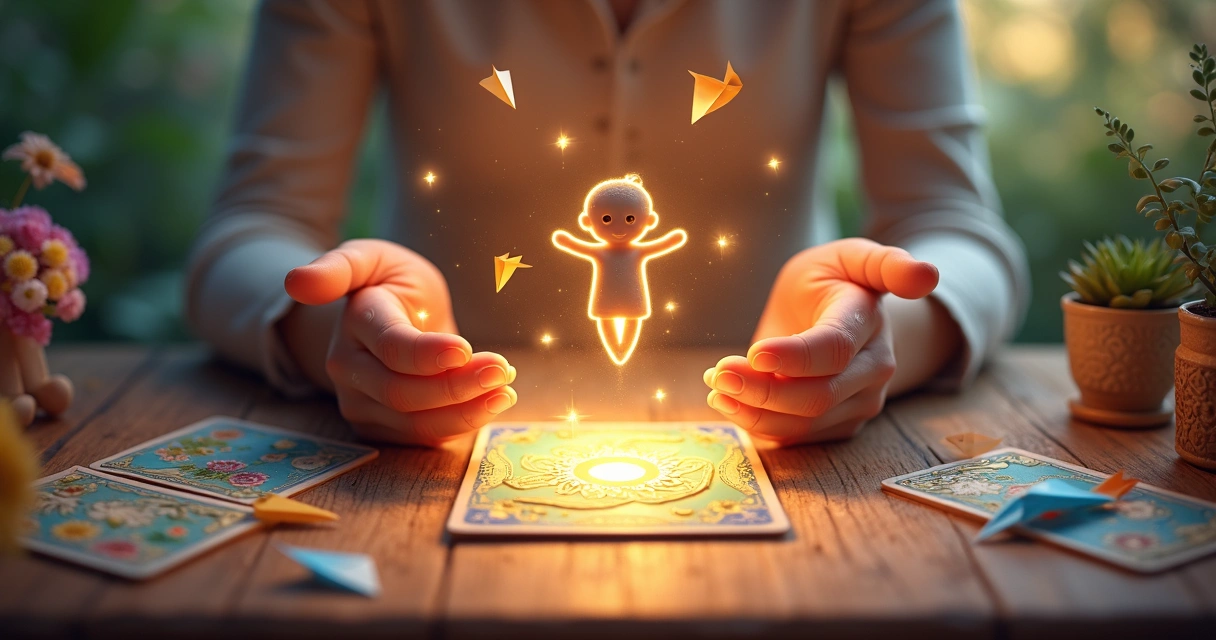 Energias coloridas envolvendo carta de criança do baralho cigano 