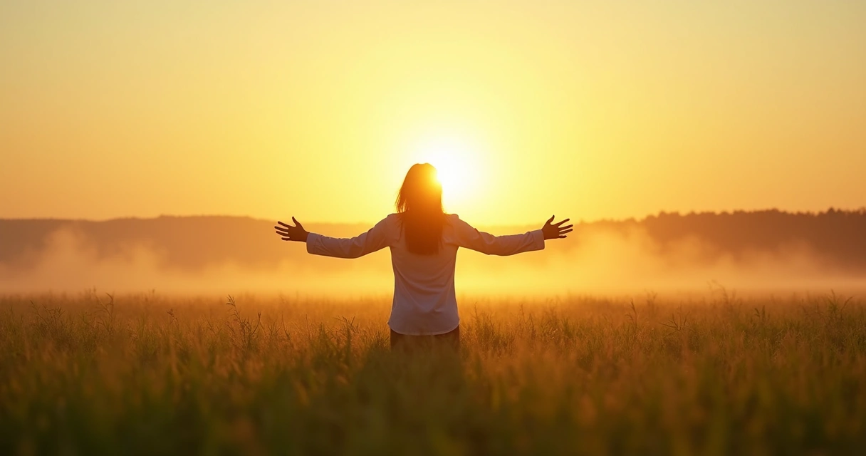 Pessoa olhando para o horizonte em um campo, expressando esperança e renovação 