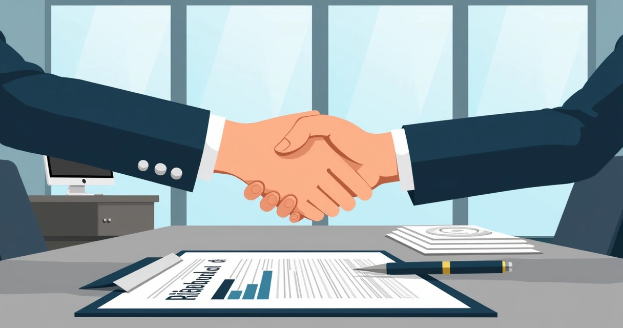 Duas pessoas apertando as mãos sobre contrato renovado de seguro 