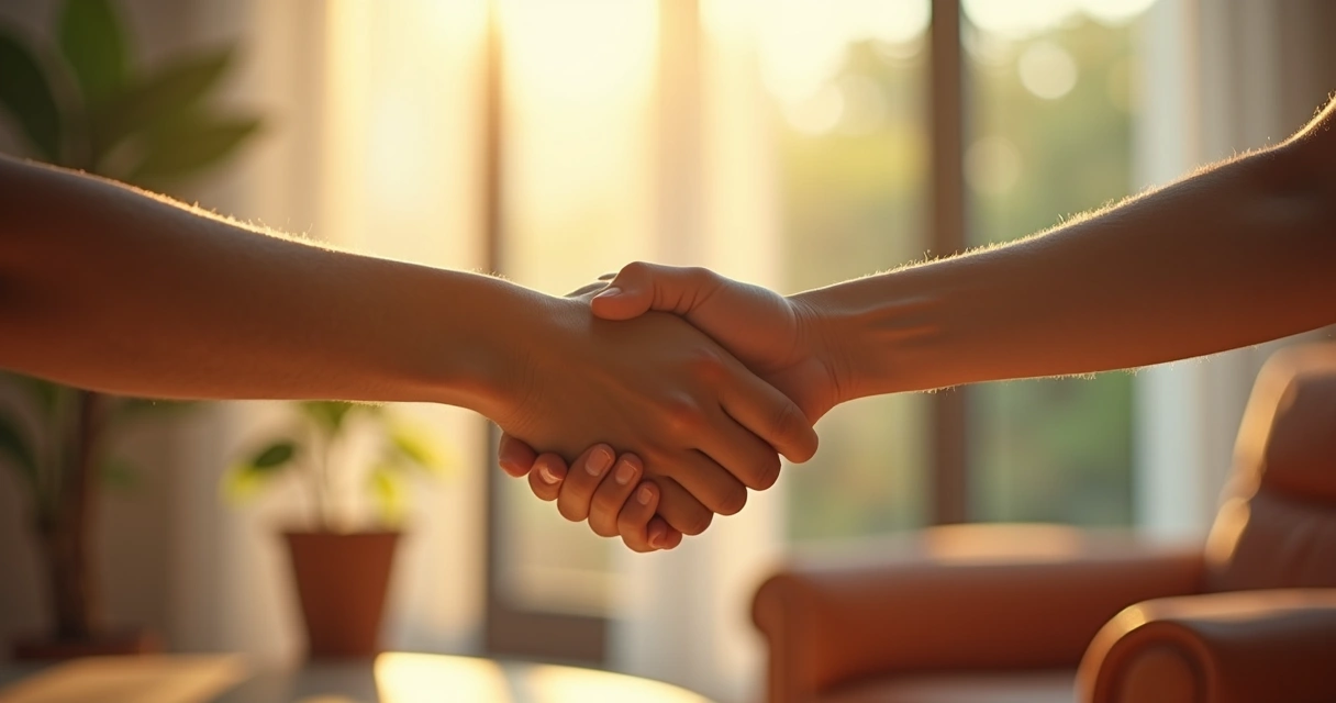 Dos personas dándose la mano en señal de reconciliación