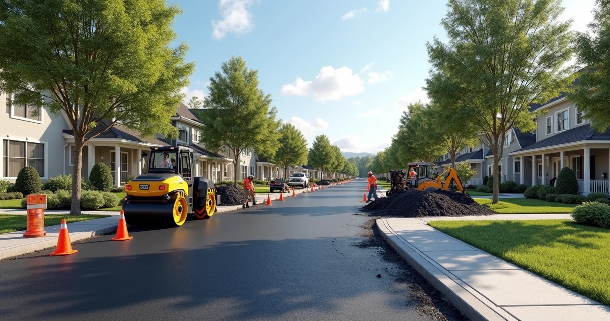 Equipe consertando pavimentação em rua de loteamento 