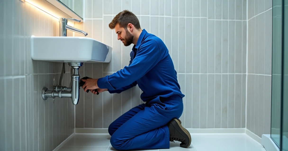 Técnico fazendo manutenção em hidráulica residencial 
