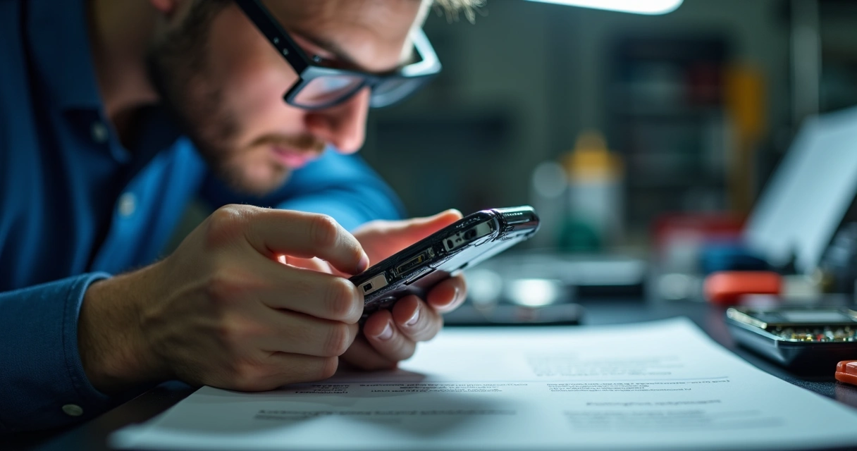 Técnico refazendo reparo em celular na assistência técnica