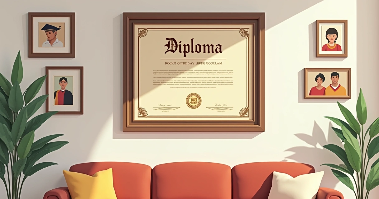 Réplica metálica de diploma antigo na parede 