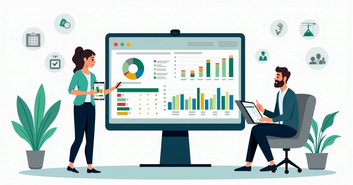 Equipo de recursos humanos analizando reportes de Excel personalizados en una pantalla grande 