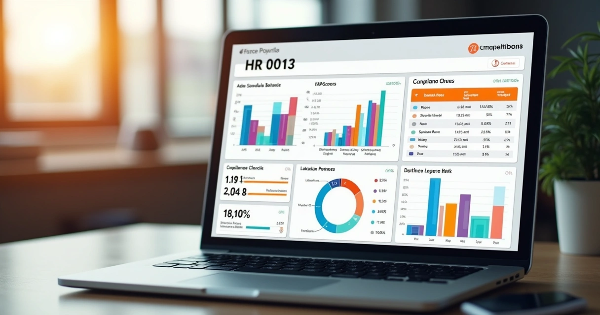 Panel de reportes de recursos humanos en una laptop 
