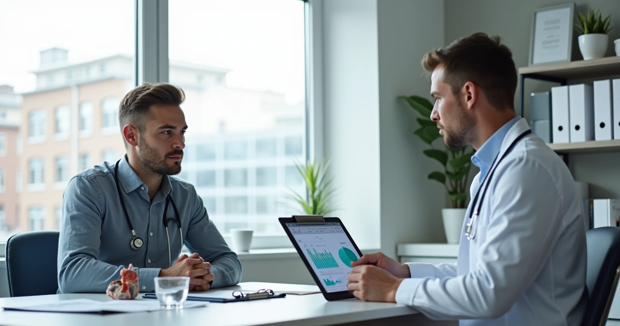 Homem adulto em consulta médica sobre reposição hormonal masculina 