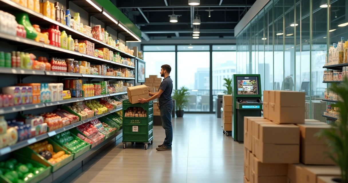 Reposição de produtos em mini mercado corporativo 