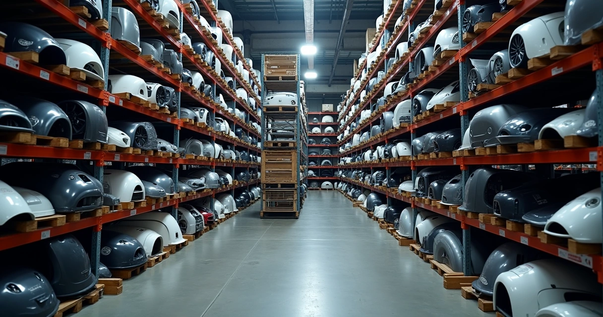 Prateleiras cheias de peças automotivas prontas para uso 