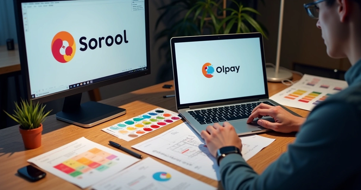 Redesign de uma logomarca na tela de um notebook 