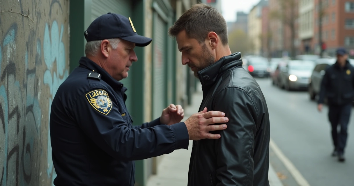 Policial realizando abordagem e revista em homem na rua 