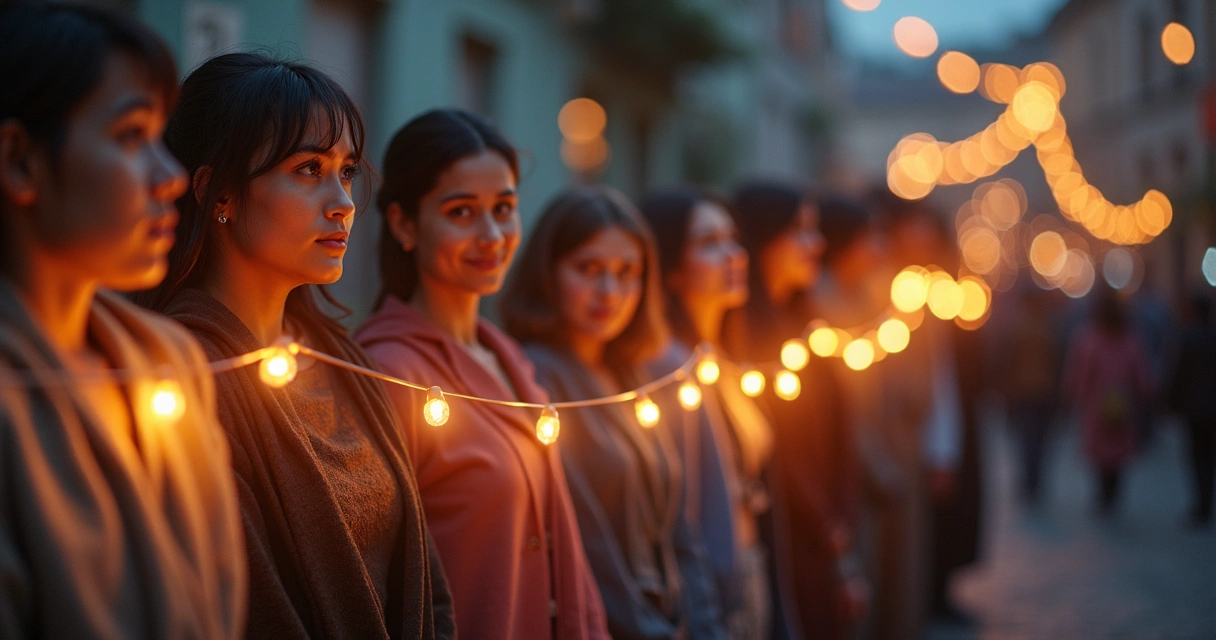 Representação visual de uma cadeia emocional conectando diferentes pessoas em uma sociedade.