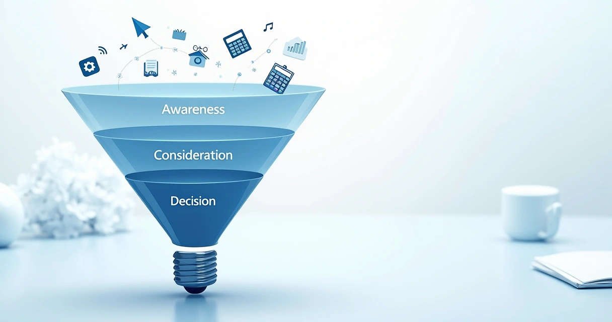Diagrama ilustra as etapas do funil de vendas na contabilidade 