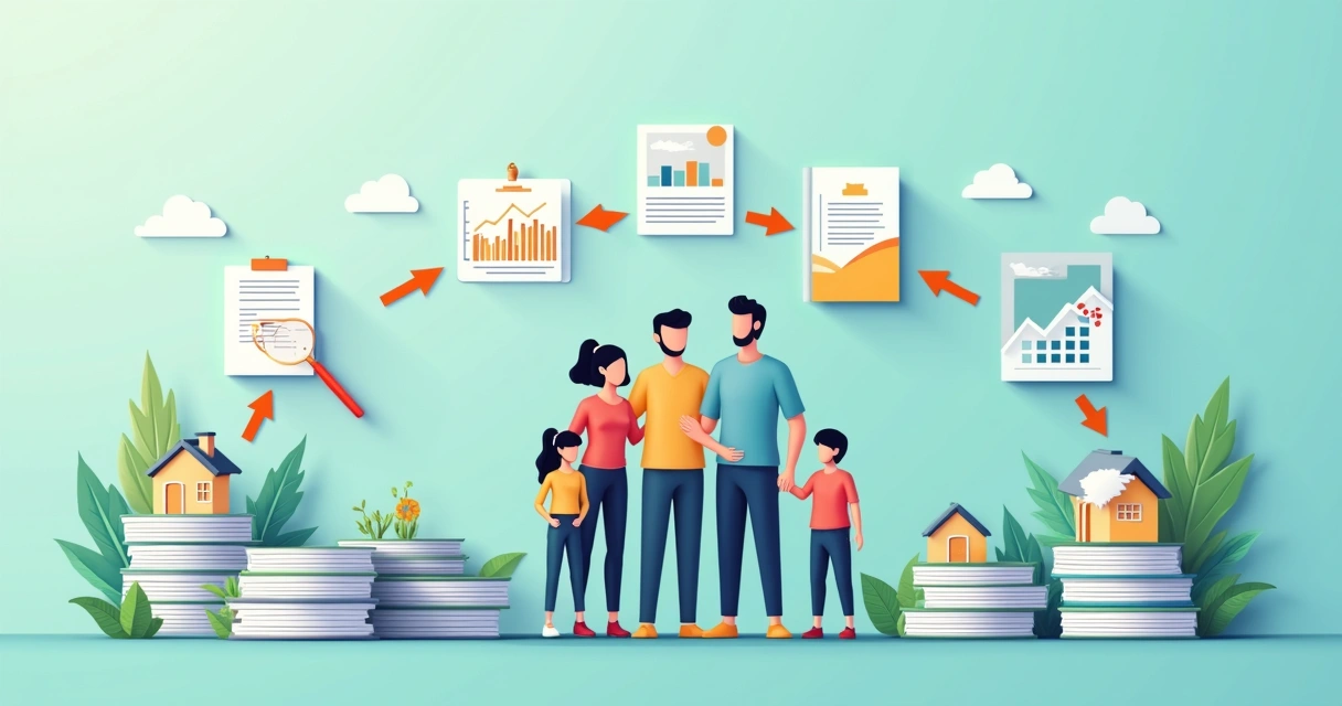 Gráfico simples com estrutura de holding familiar centralizando imóveis, empresas e bens em fluxos para membros da família 