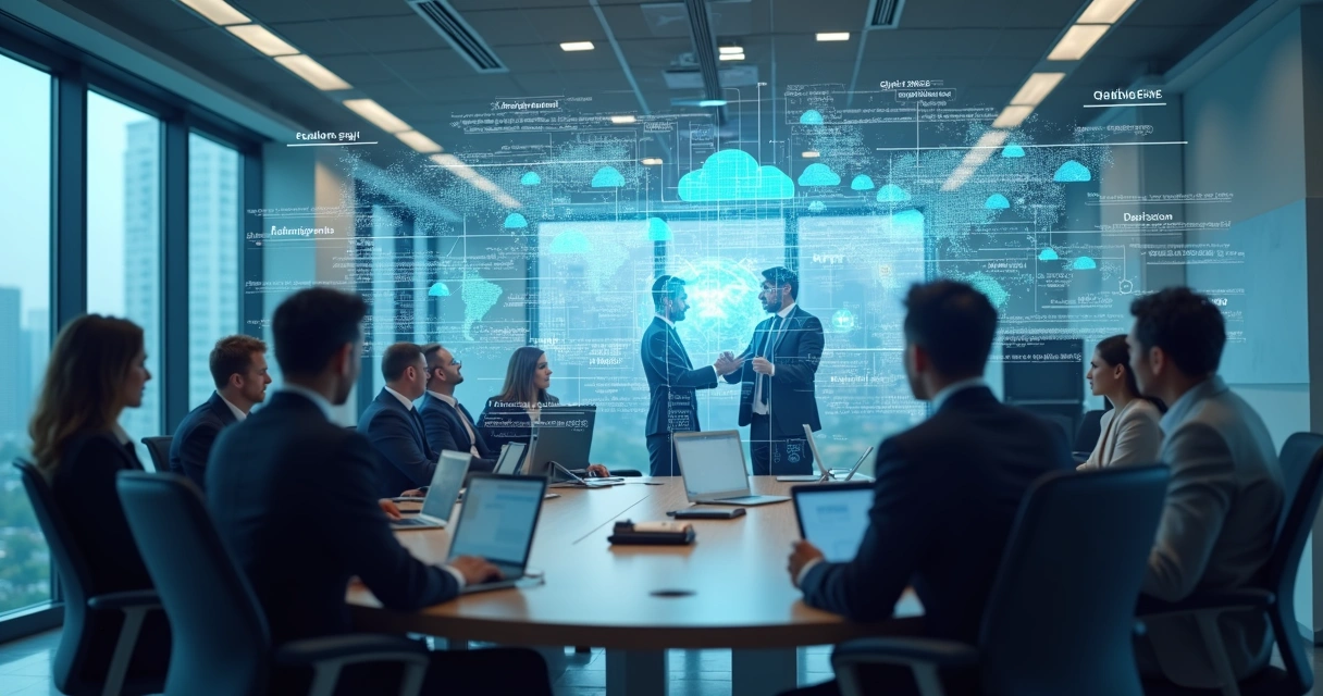 Representação gráfica de IA integrada a negócios 