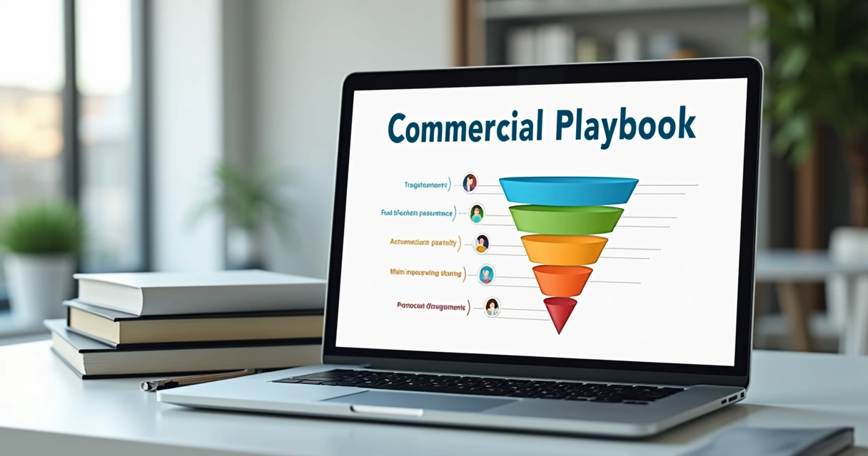 Representação digital de um playbook comercial e funil de vendas 