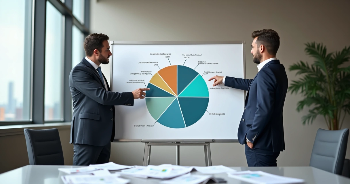 Sócios analisando quadro de divisão de quotas da empresa 