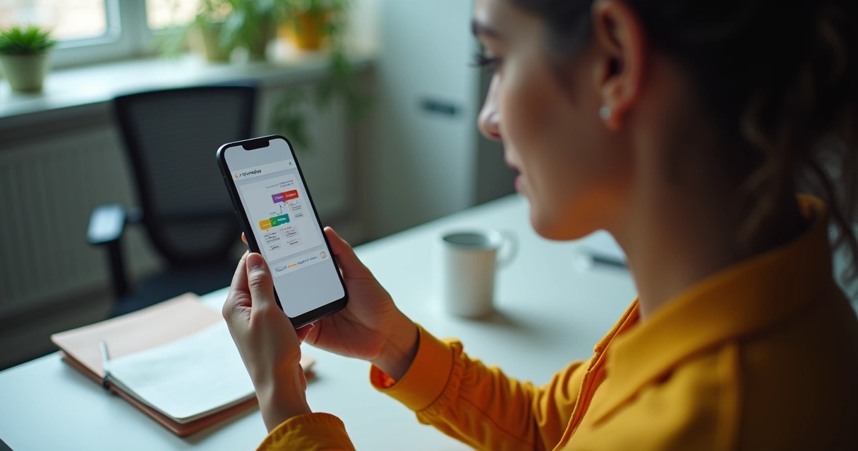 Representante comercial visualizando etapas de vendas em celular 
