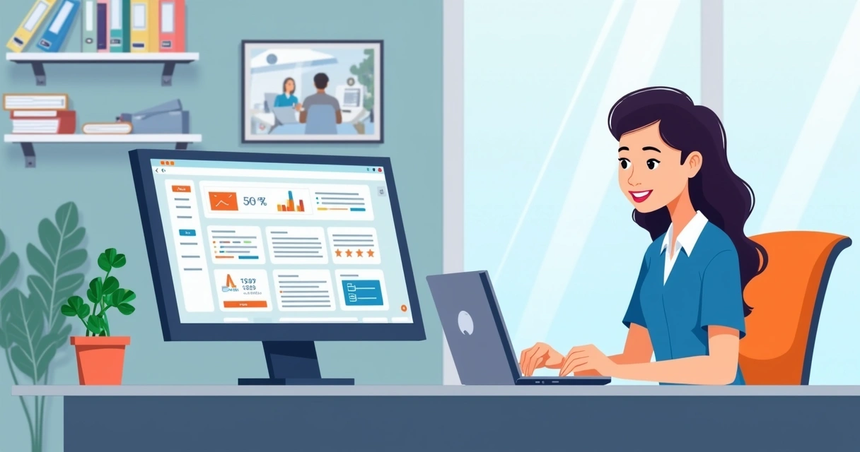 Representante comercial atualizando informações dos clientes em laptop
