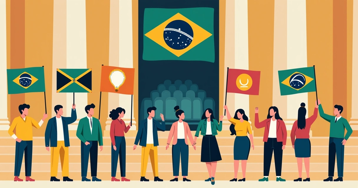 Diversos candidatos eleitos chegando ao Parlamento, cada um com uma cor e símbolo de legenda 