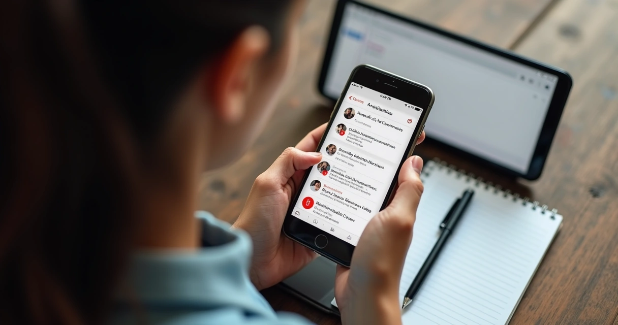 Pessoa analisando avaliações de curso online no celular 