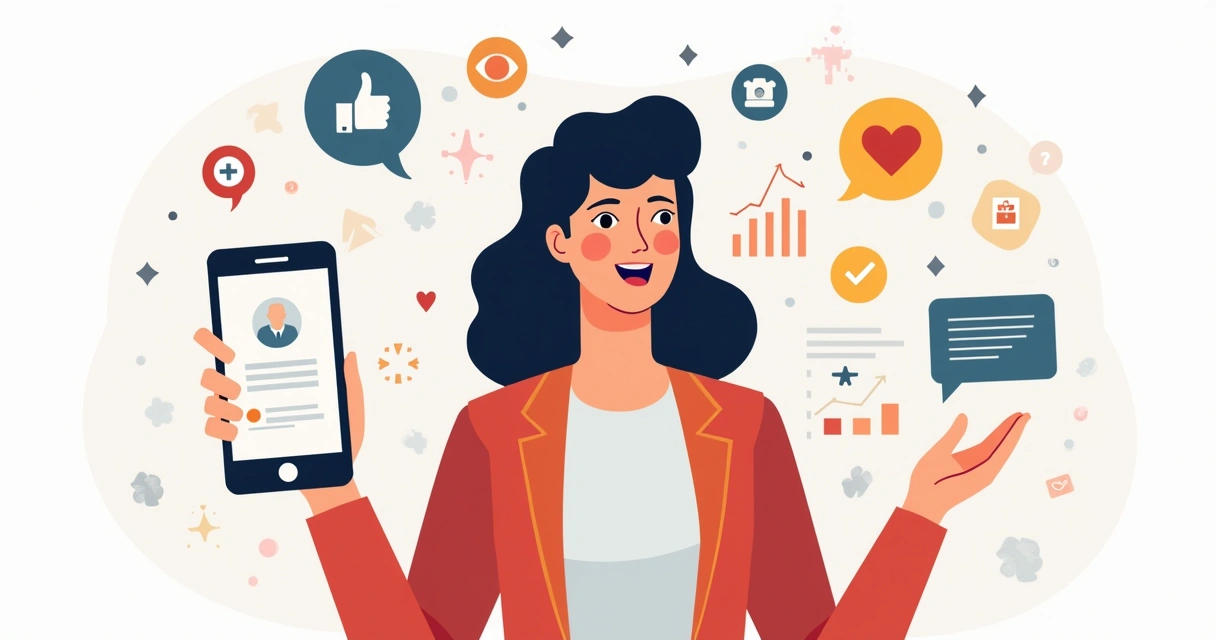Influenciador digital usando celular mostrando engajamento e reputação 