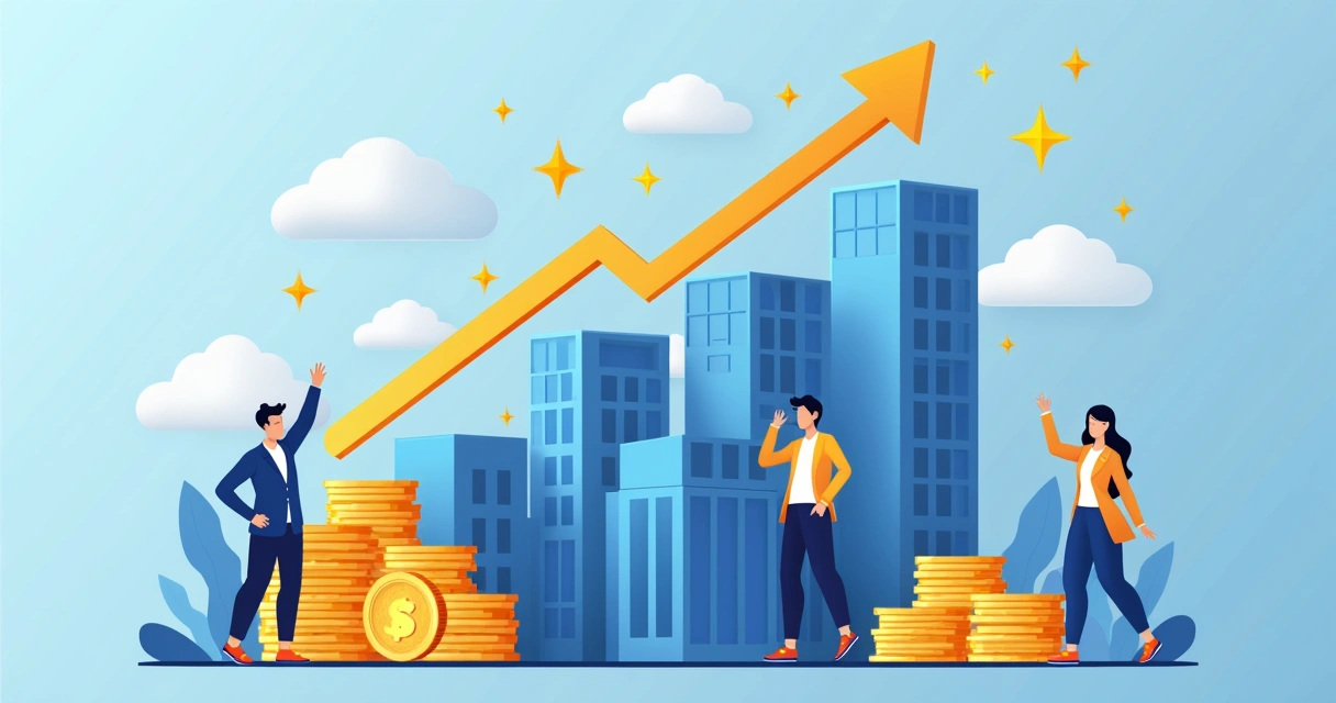 Ilustração representando crescimento de vendas e reputação de marca 